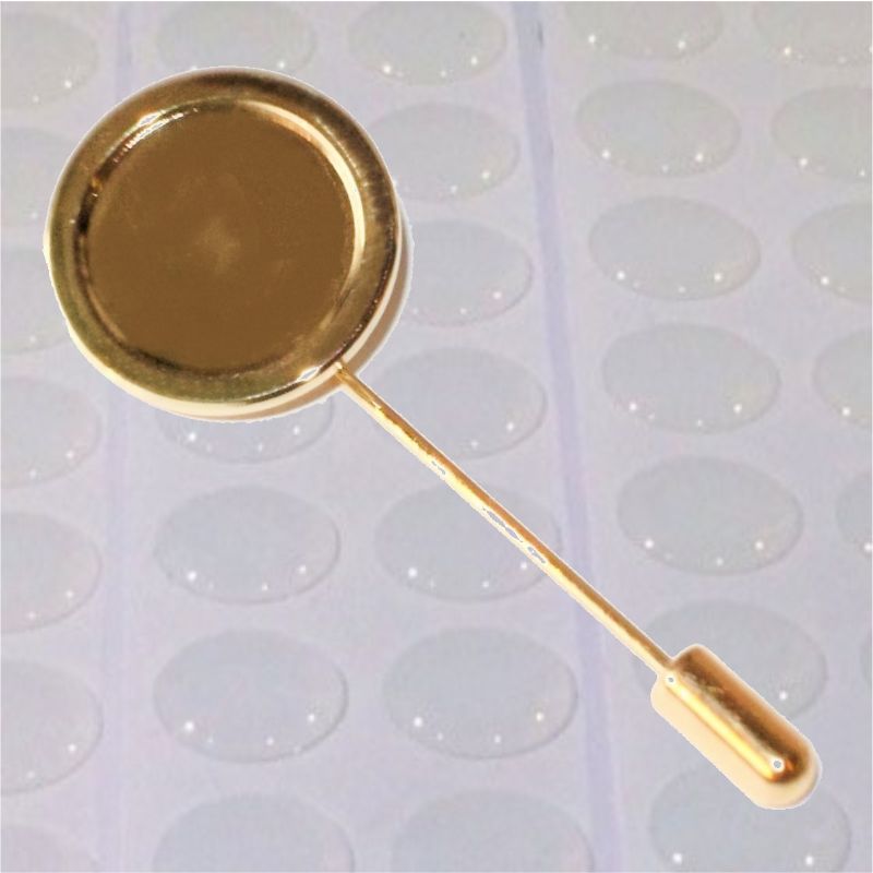 Stick Pin Blank 16mm Round Gold and clear dome